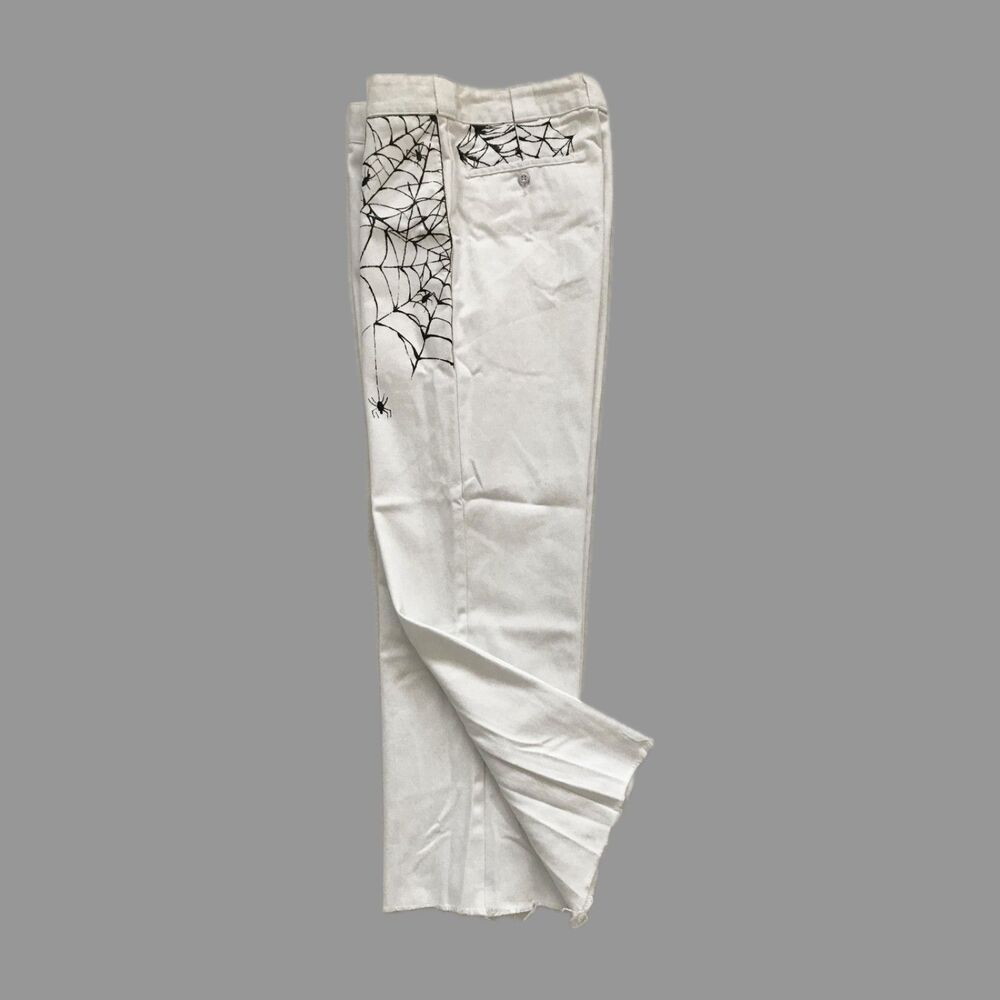 Dickies White Punk Grunge Skater Spider Web Frayed Cotton Mens Pants 32
